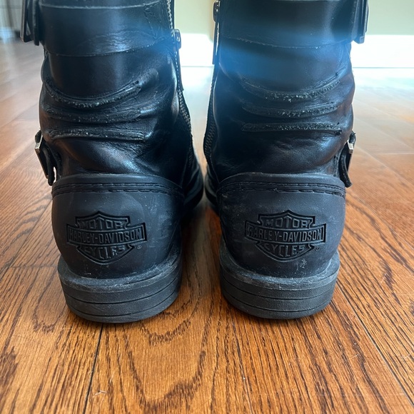 Harley-Davidson Black Leather Lace-Up Boots with side zipper